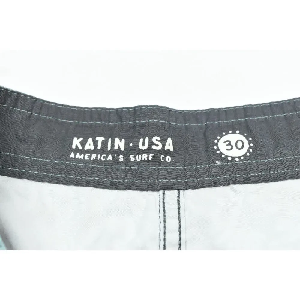 KATIN Board Shorts Mens 30 Gray Blue Floral Drawstring 8